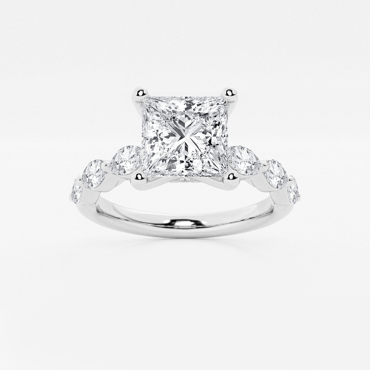 3 ctw Princess Lab Grown Diamond Engagement Ring with Floating Marquise Side Accents