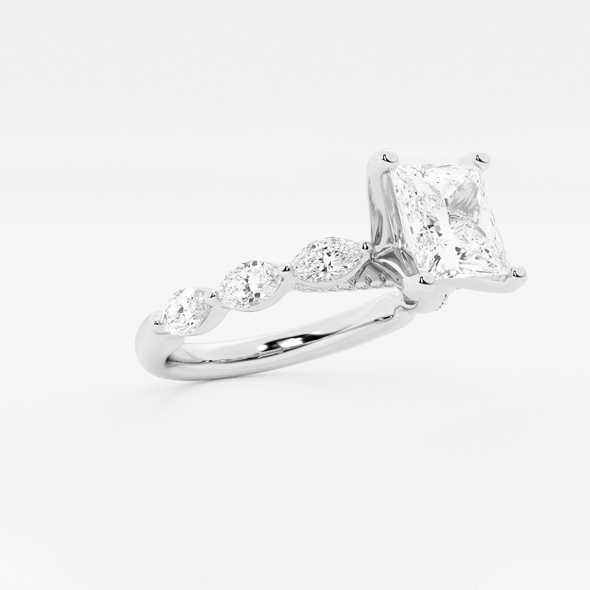 Additional Image 1 for  3 ctw Princess Lab Grown Diamond Engagement Ring with Floating Marquise Side Accents
