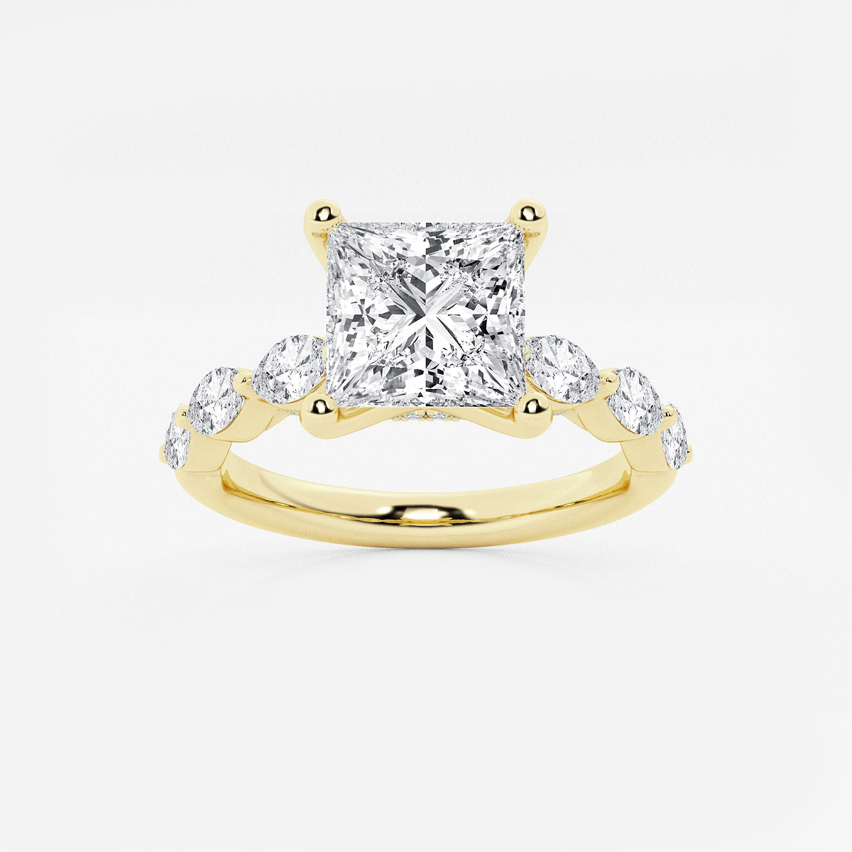 1 7/8 ctw Princess Lab Grown Diamond Engagement Ring with Floating Marquise Side Accents