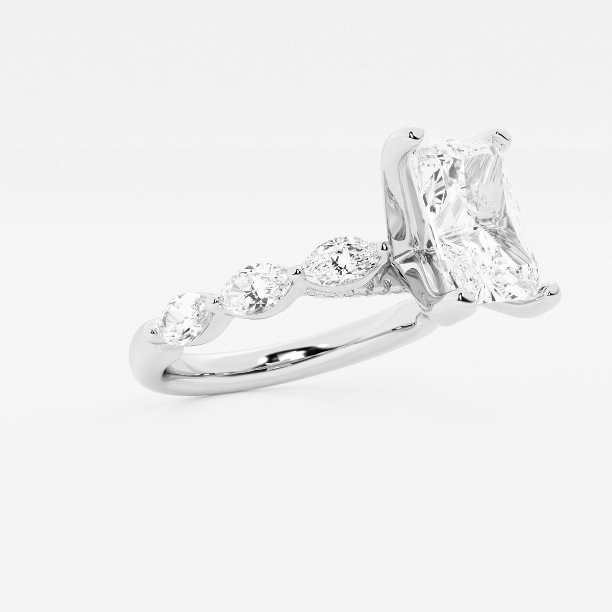 Additional Image 1 for  3 ctw Radiant Lab Grown Diamond Engagement Ring with Floating Marquise Side Accents