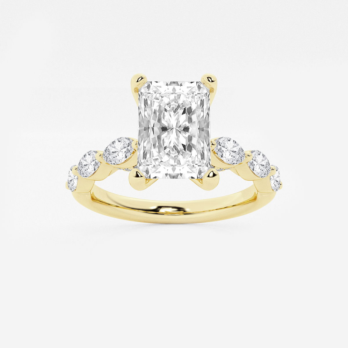 1 7/8 ctw Radiant Lab Grown Diamond Engagement Ring with Floating Marquise Side Accents 14K Yellow Gold, FG, VS2+