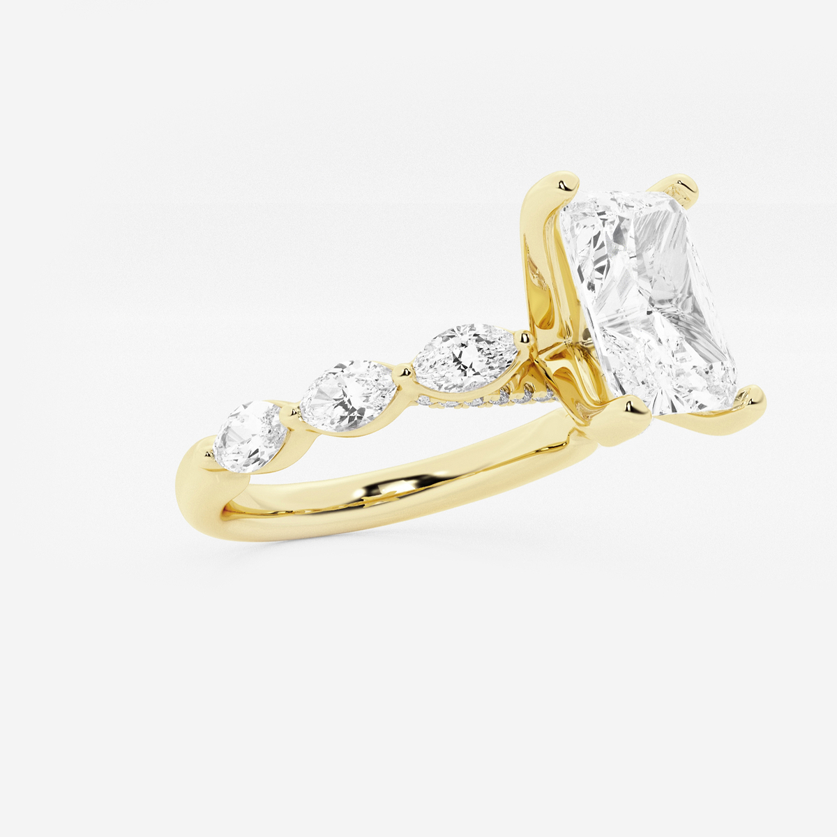 1 7/8 ctw Radiant Lab Grown Diamond Engagement Ring with Floating Marquise Side Accents 14K Yellow Gold, FG, VS2+
