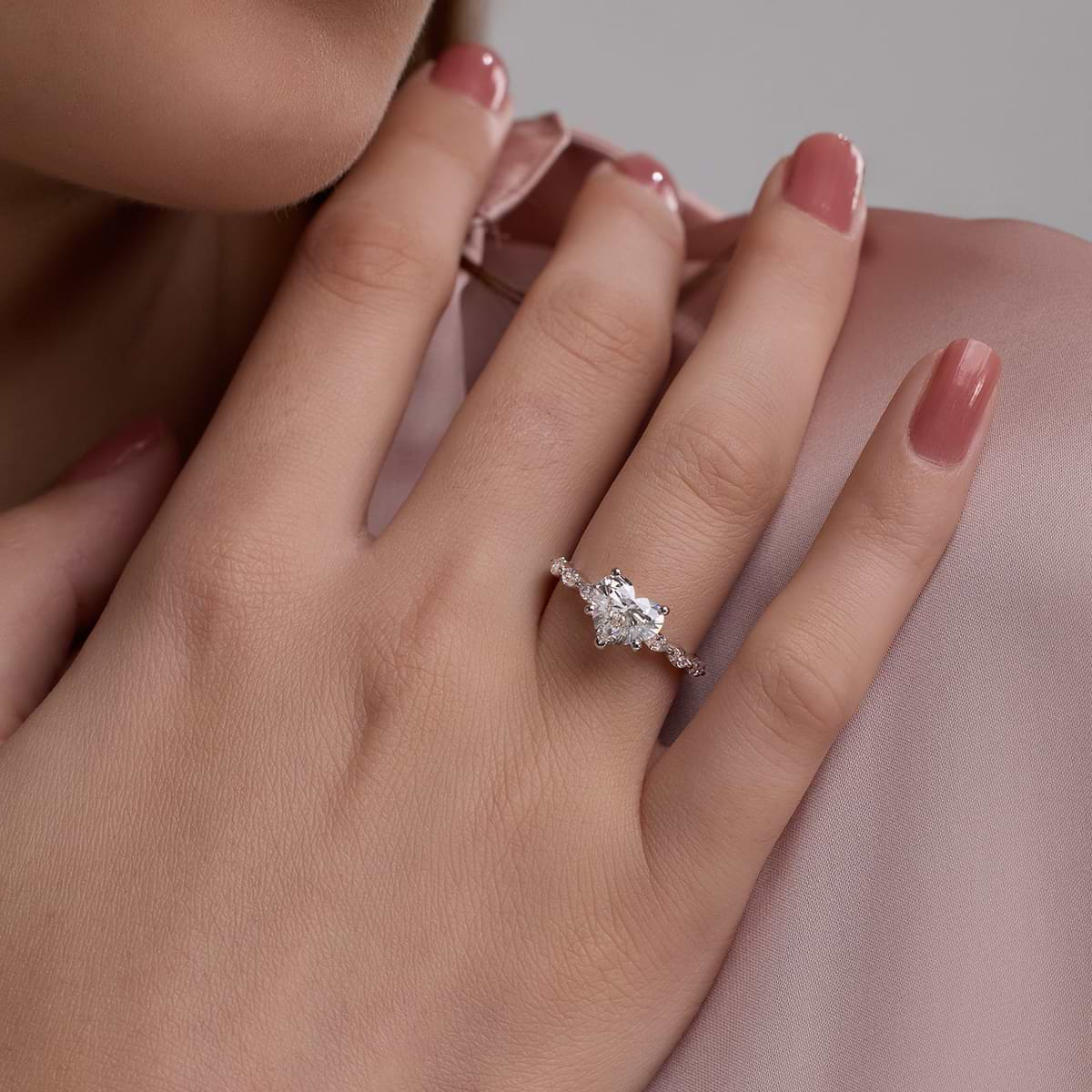 Additional Image 3 for  1 1/6 ctw Heart Lab Grown Diamond Engagement Ring with Floating Marquise Side Accents