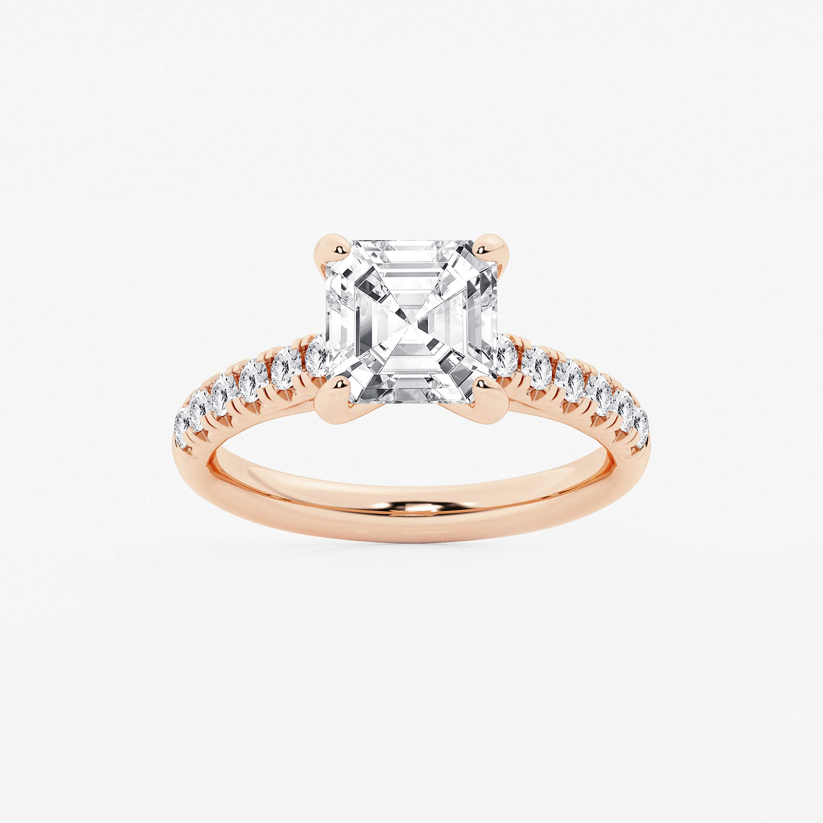2 7/8 ctw Asscher Lab Grown Diamond French Pave Engagement Ring