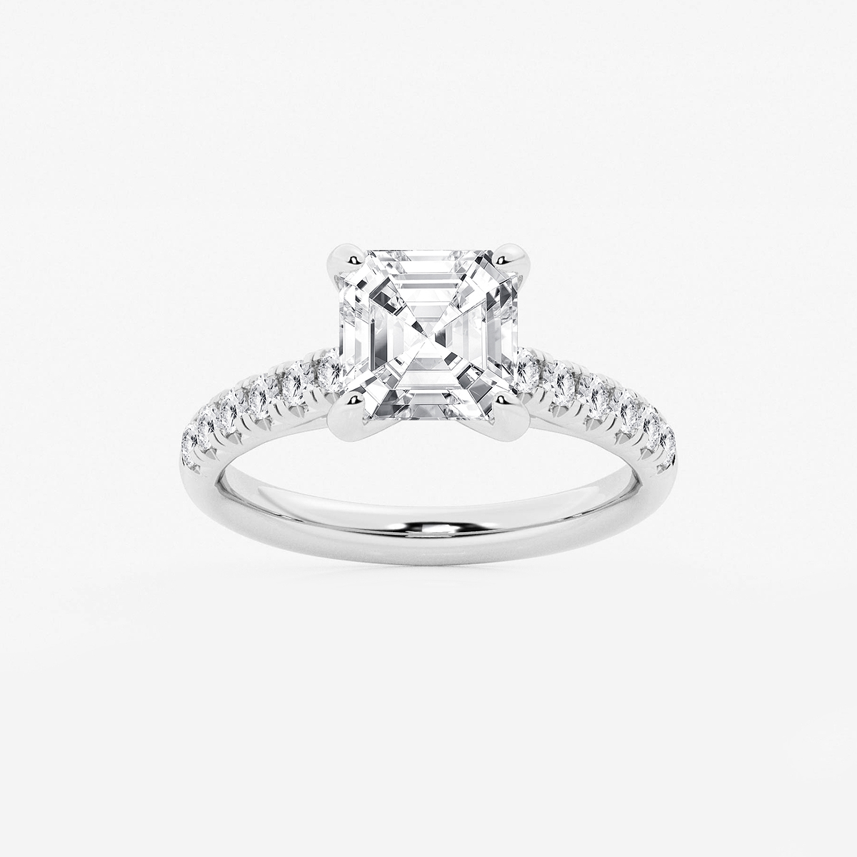 2 7/8 ctw Asscher Lab Grown Diamond French Pave Engagement Ring