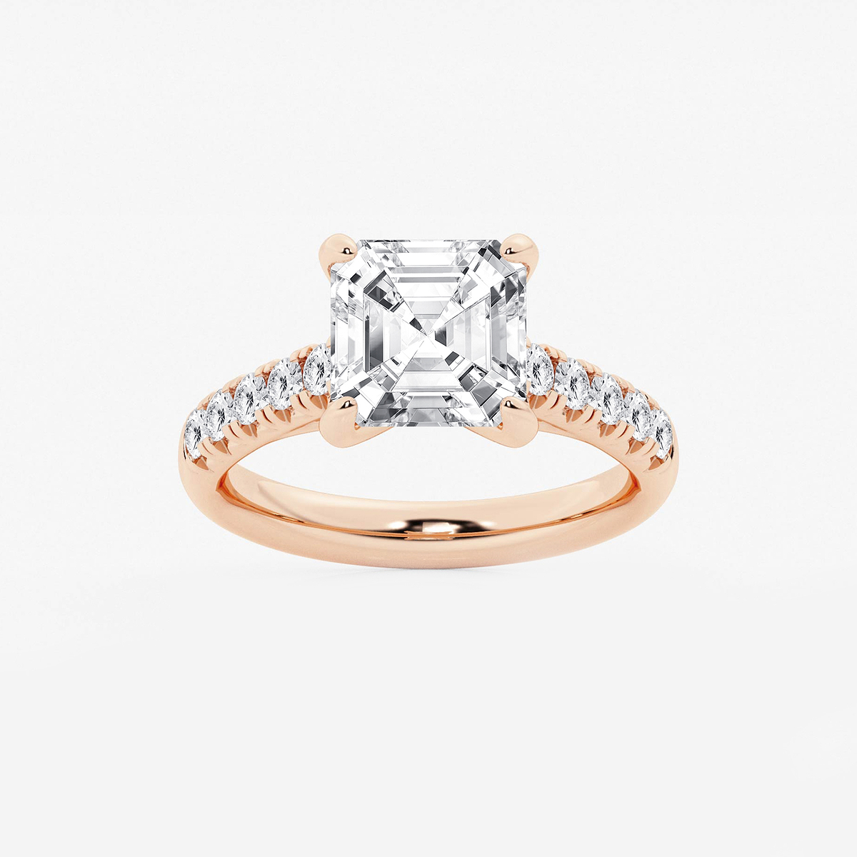3 7/8 ctw Asscher Lab Grown Diamond French Pave Engagement Ring