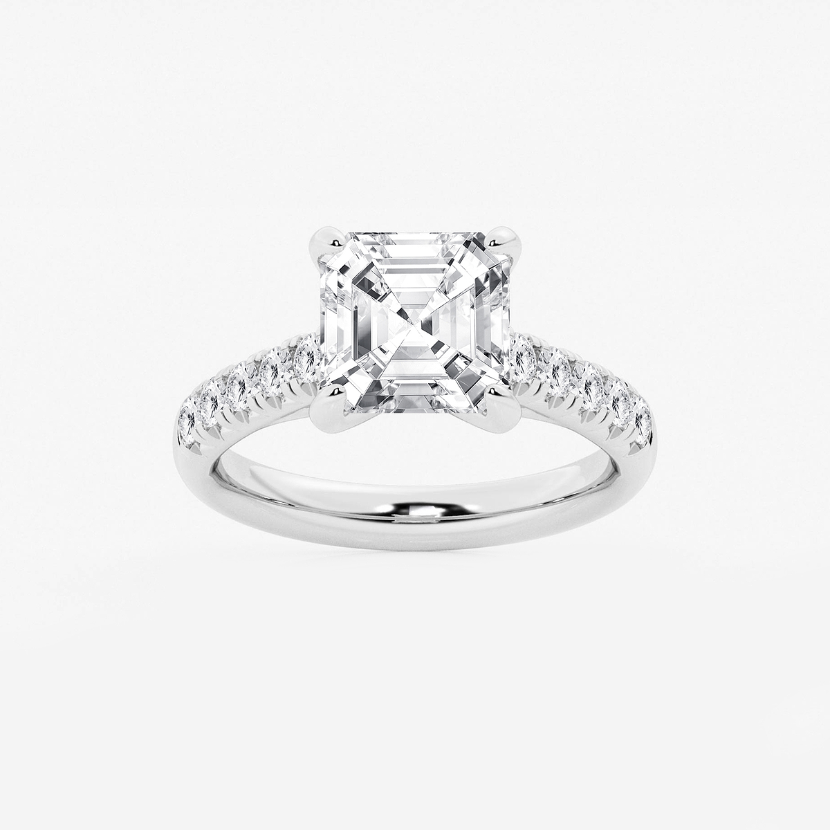 3 7/8 ctw Asscher Lab Grown Diamond French Pave Engagement Ring