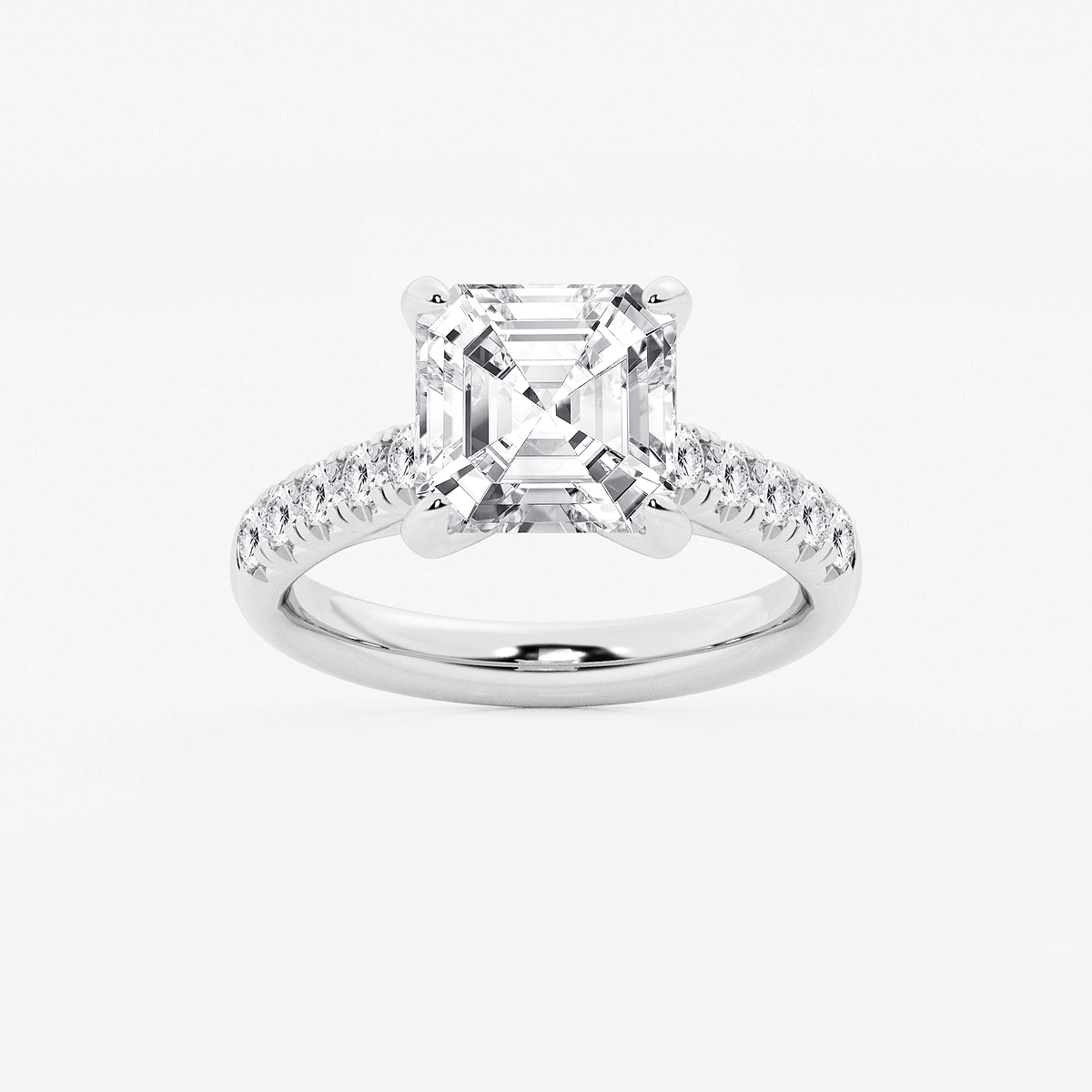 4 2/5 ctw Asscher Lab Grown Diamond French Pave Engagement Ring