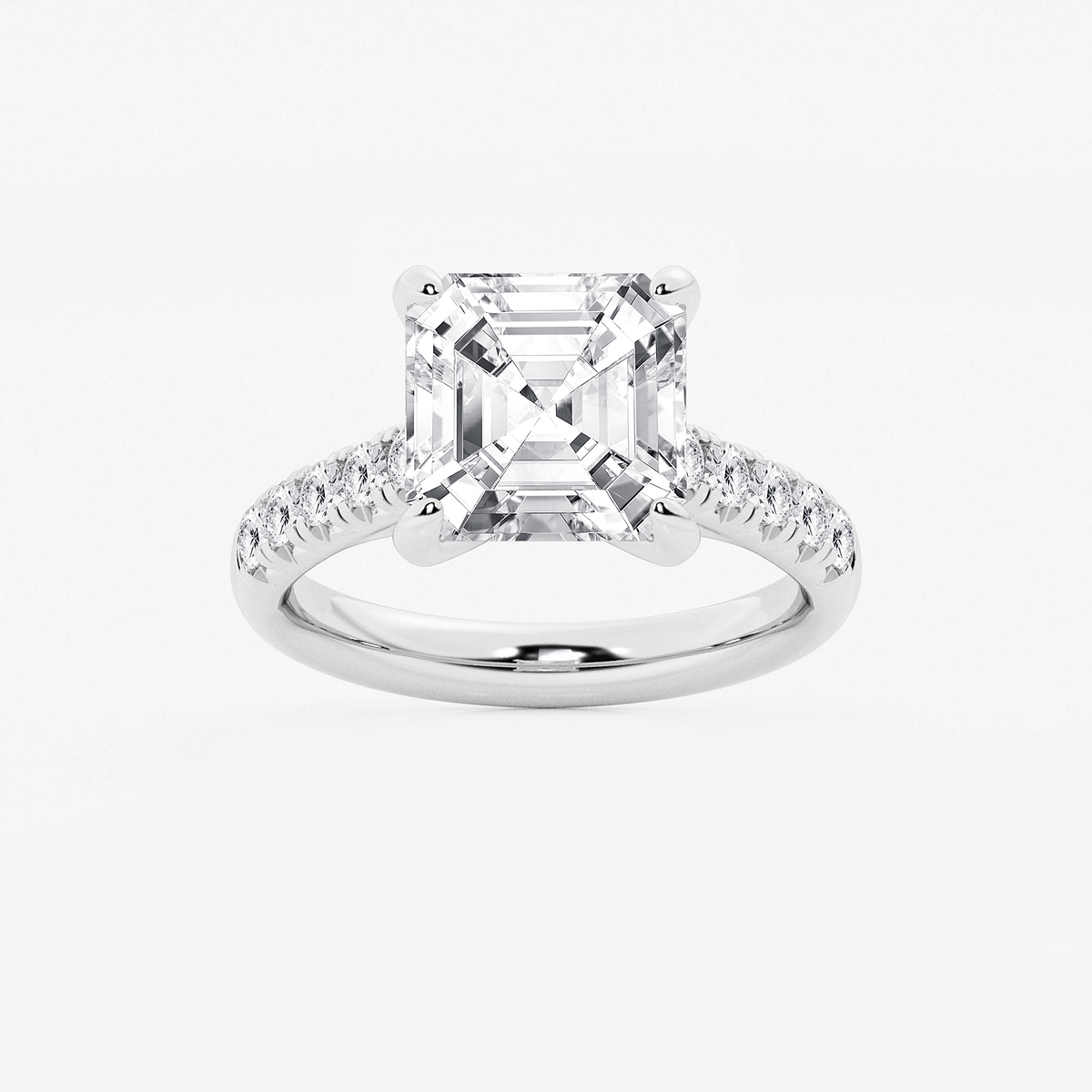 5 2/5 ctw Asscher Lab Grown Diamond French Pave Engagement Ring