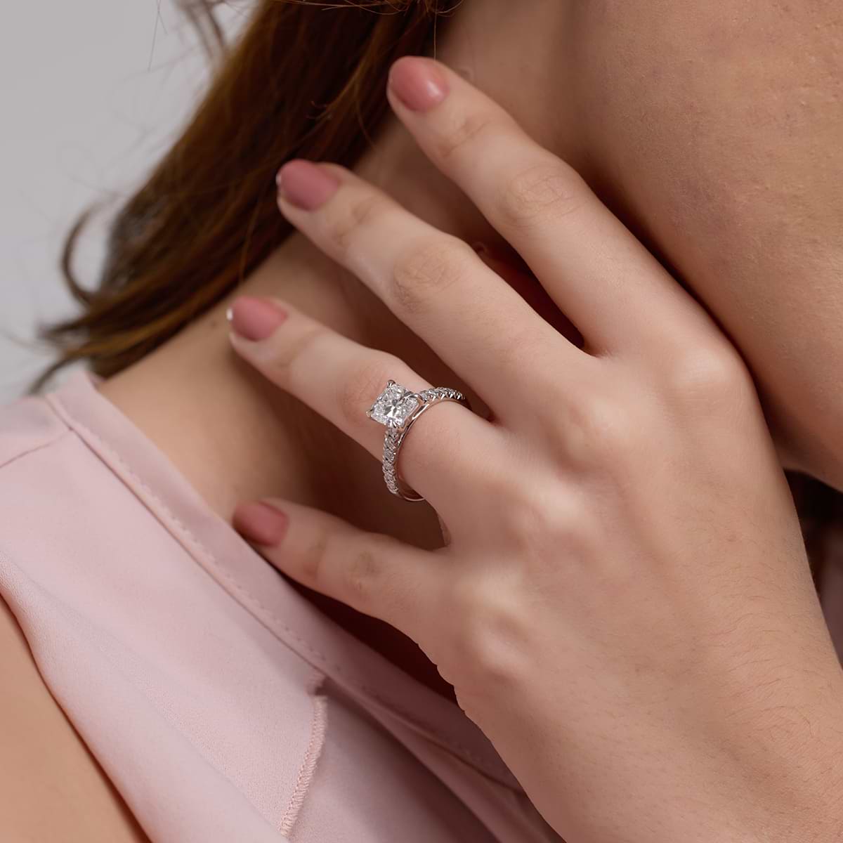 Additional Image 2 for  2 2/5 ctw Cushion Lab Grown Diamond French Pave Engagement Ring