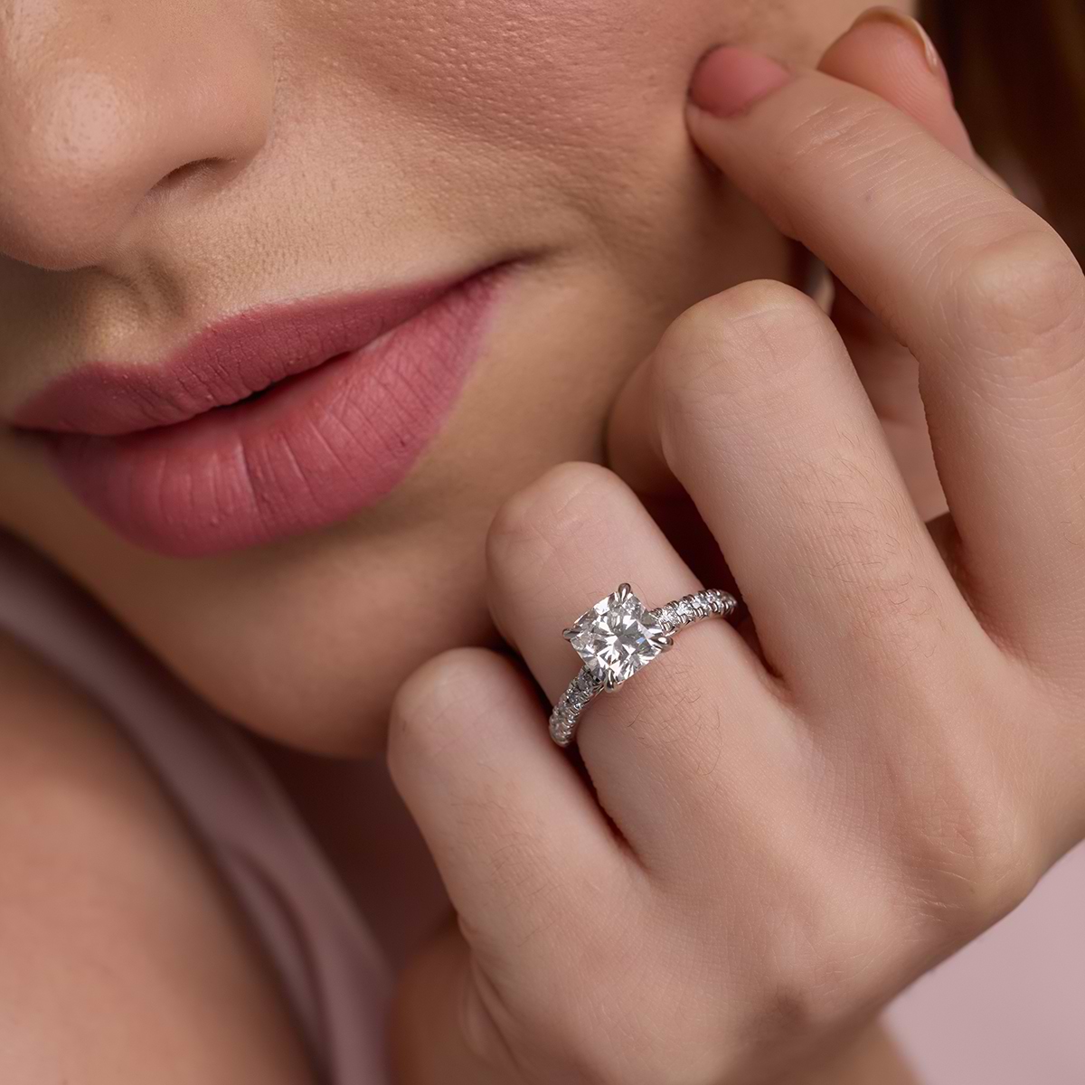 Additional Image 3 for  2 2/5 ctw Cushion Lab Grown Diamond French Pave Engagement Ring