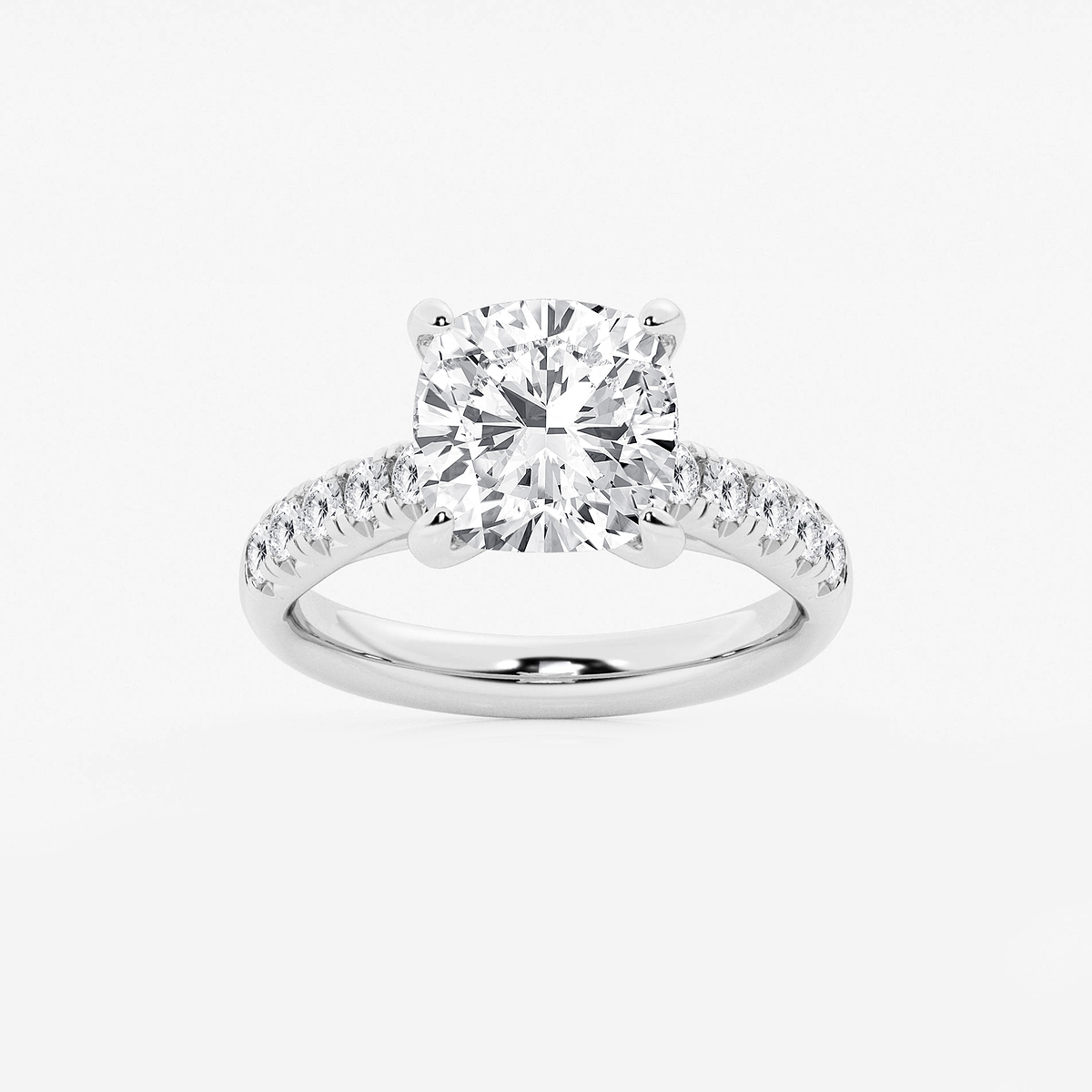 4 2/5 ctw Cushion Lab Grown Diamond French Pave Engagement Ring
