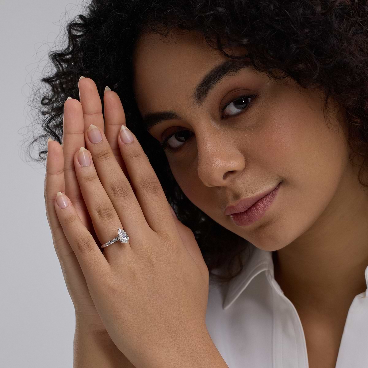 Additional Image 2 for  2 7/8 ctw Pear Lab Grown Diamond French Pave Engagement Ring