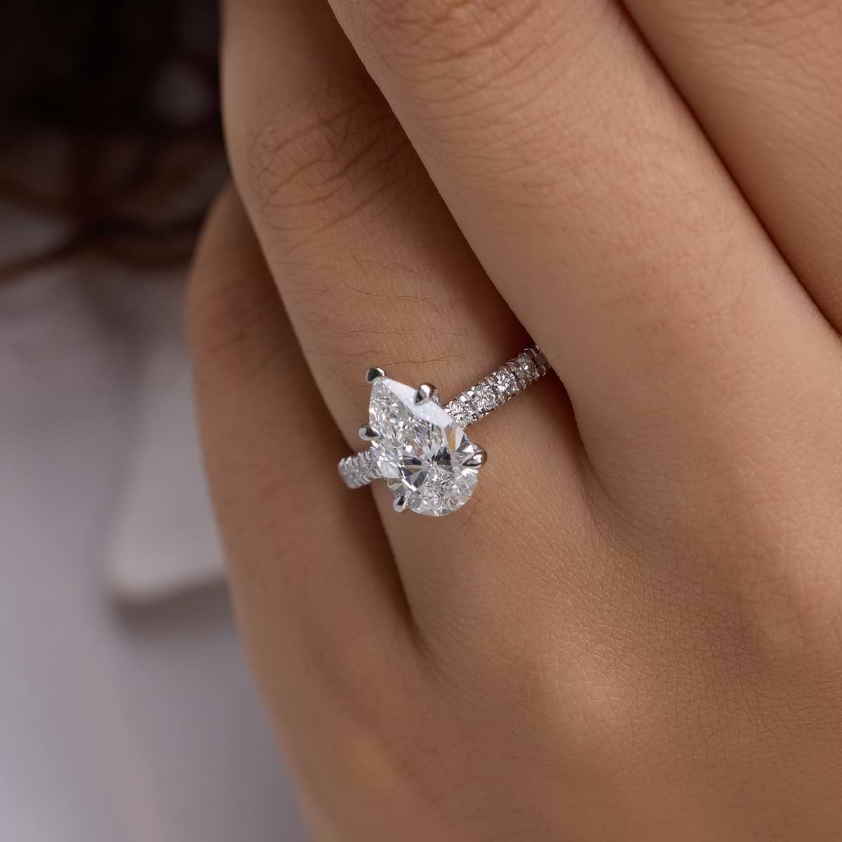 Additional Image 3 for  2 7/8 ctw Pear Lab Grown Diamond French Pave Engagement Ring