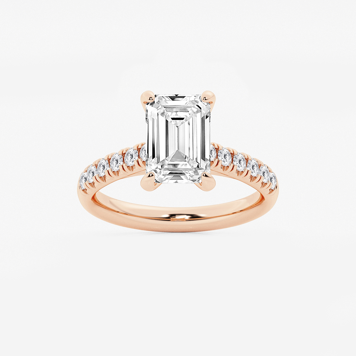 3 2/5 ctw Emerald Lab Grown Diamond French Pave Engagement Ring