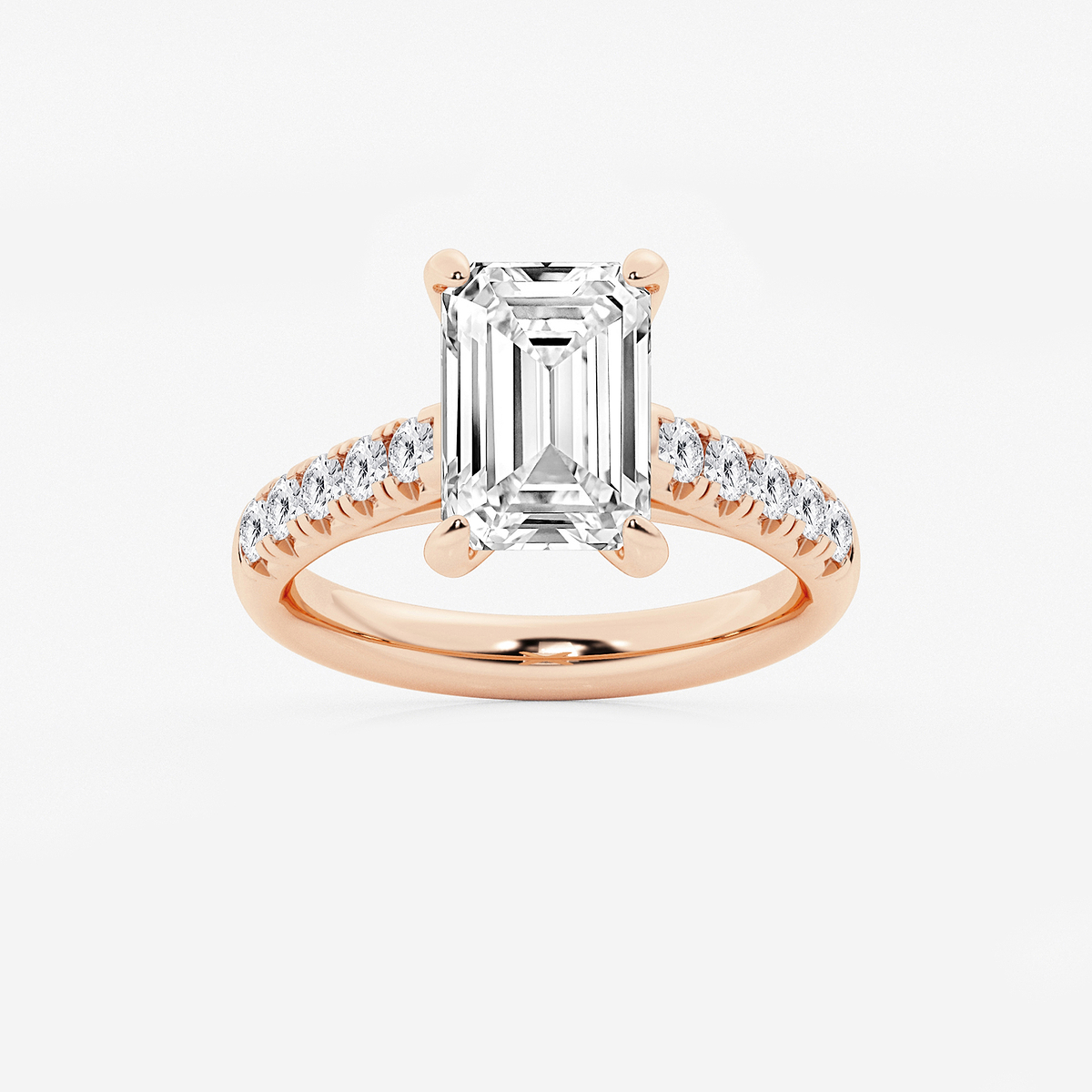 3 7/8 ctw Emerald Lab Grown Diamond French Pave Engagement Ring