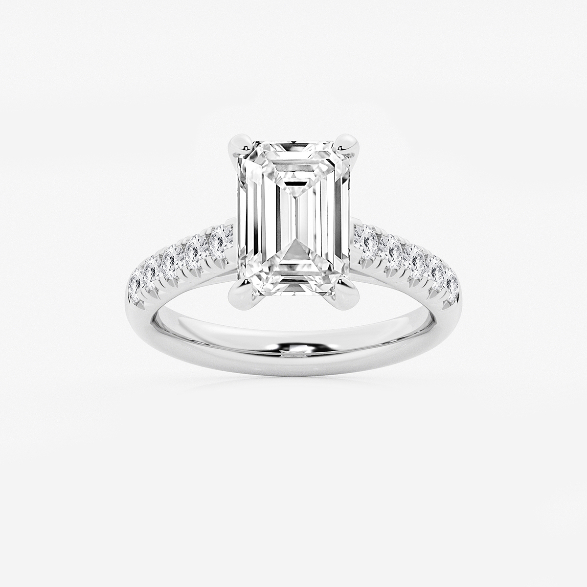 3 7/8 ctw Emerald Lab Grown Diamond French Pave Engagement Ring