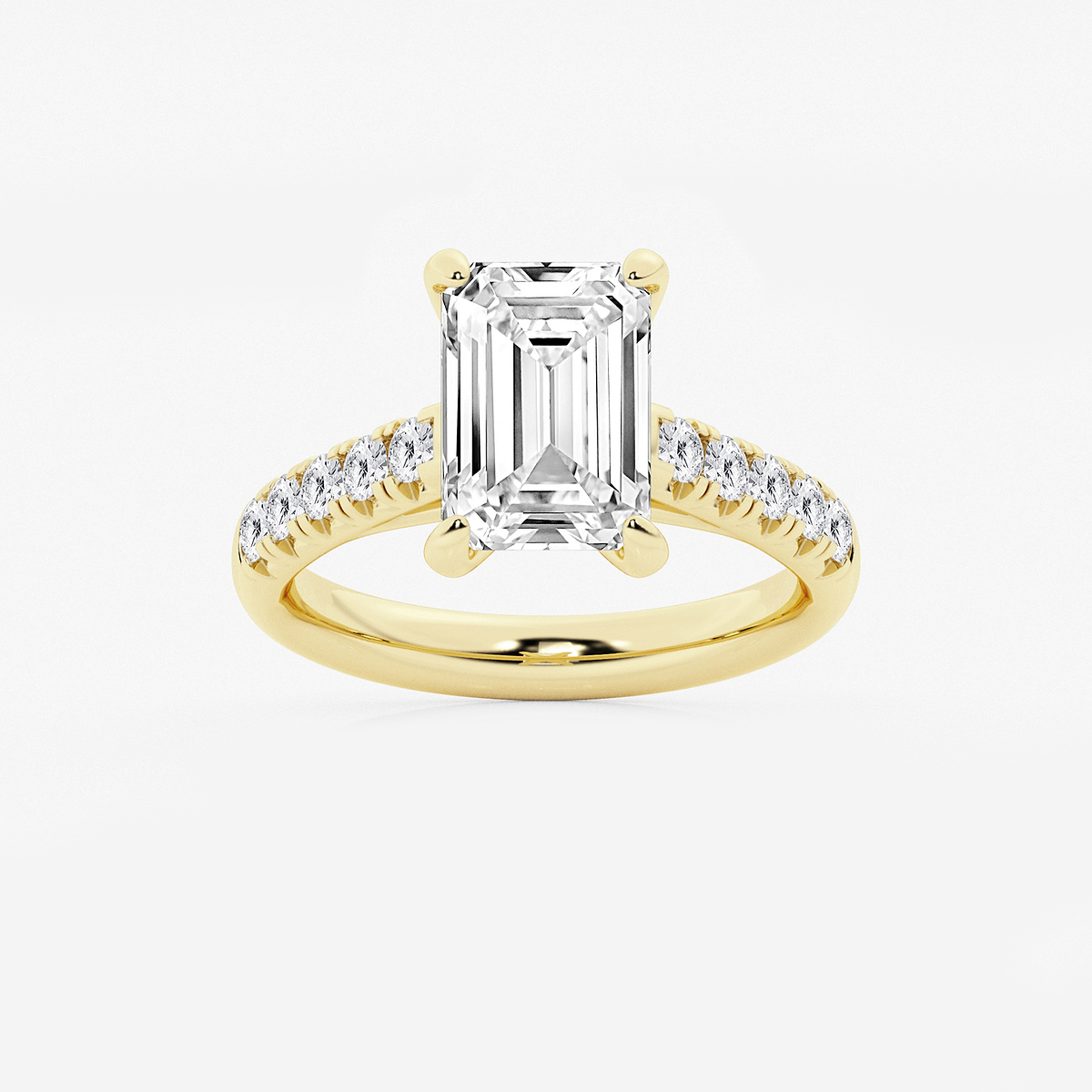 3 7/8 ctw Emerald Lab Grown Diamond French Pave Engagement Ring