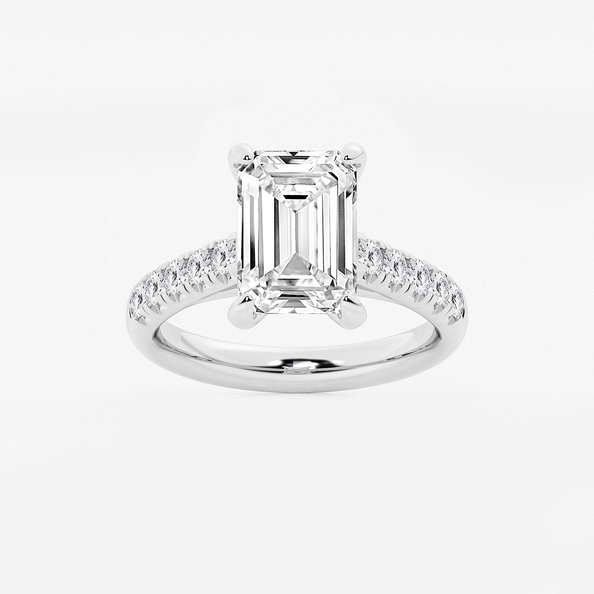 4 2/5 ctw Emerald Lab Grown Diamond French Pave Engagement Ring