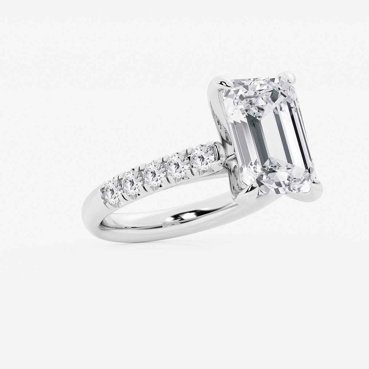 Additional Image 1 for  6 1/2 ctw Emerald Lab Grown Diamond French Pave Engagement Ring