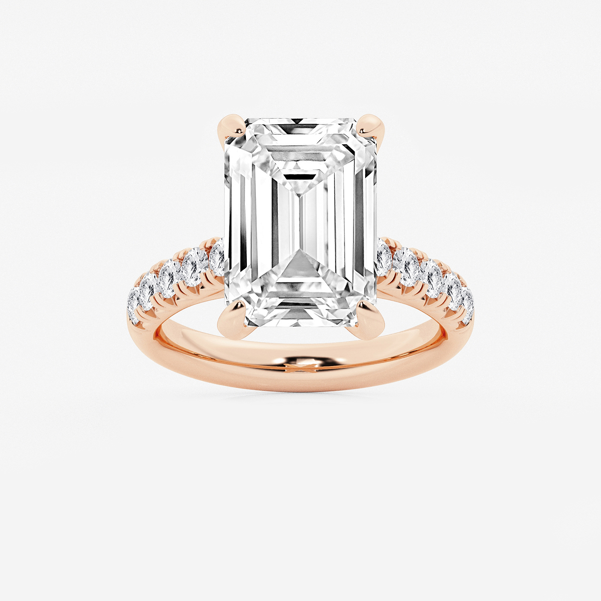 8 1/2 ctw Emerald Lab Grown Diamond French Pave Engagement Ring
