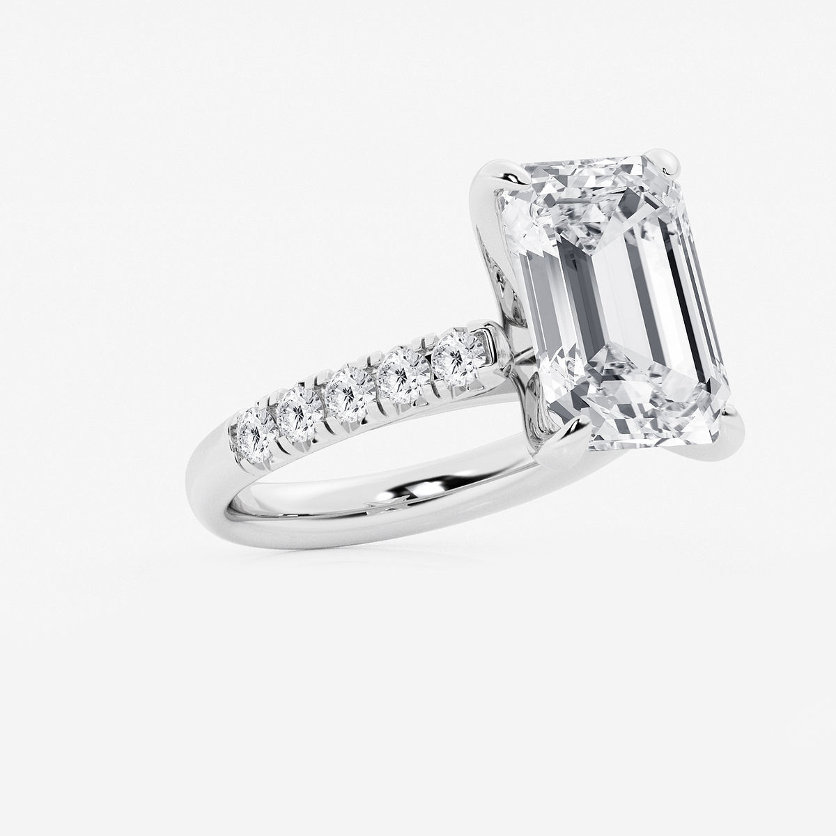 Additional Image 1 for  8 1/2 ctw Emerald Lab Grown Diamond French Pave Engagement Ring