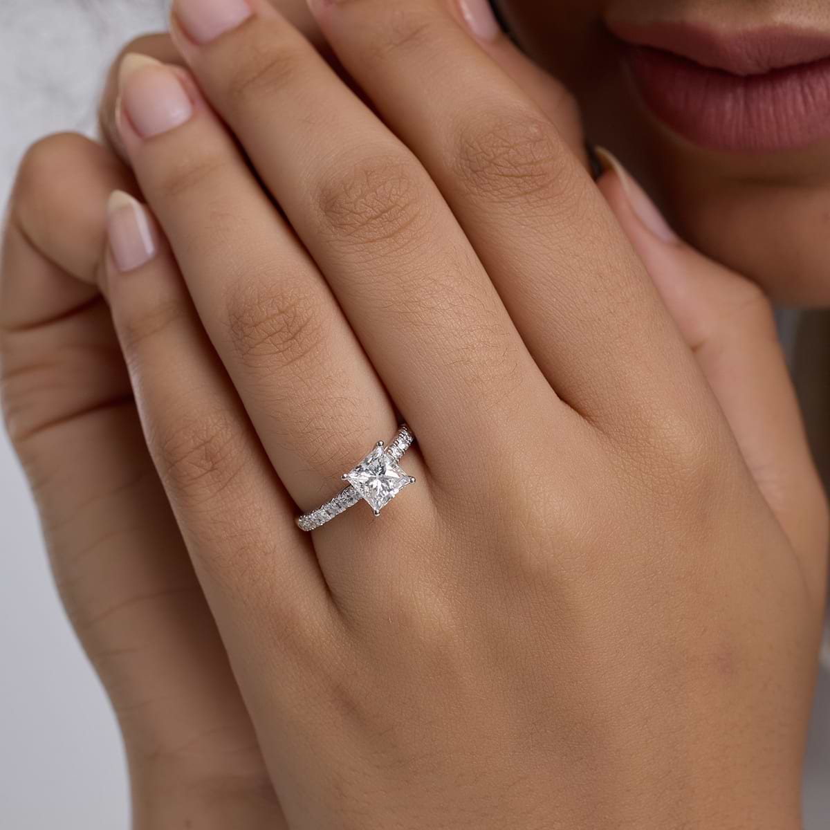 Additional Image 3 for  2 ctw Princess Lab Grown Diamond French Pave Engagement Ring