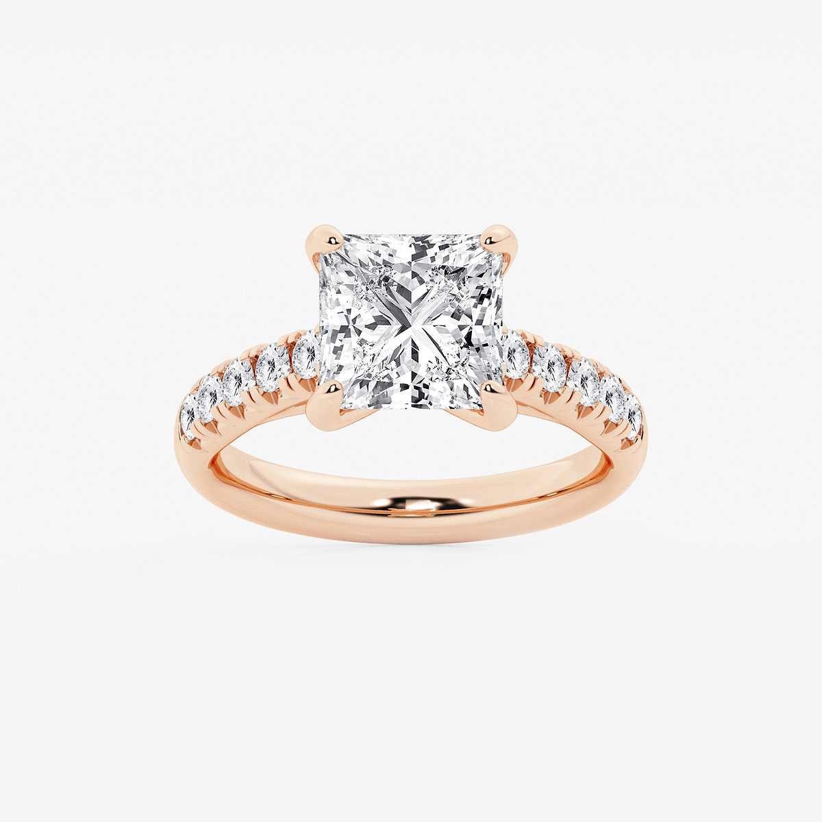 3 7/8 ctw Princess Lab Grown Diamond French Pave Engagement Ring