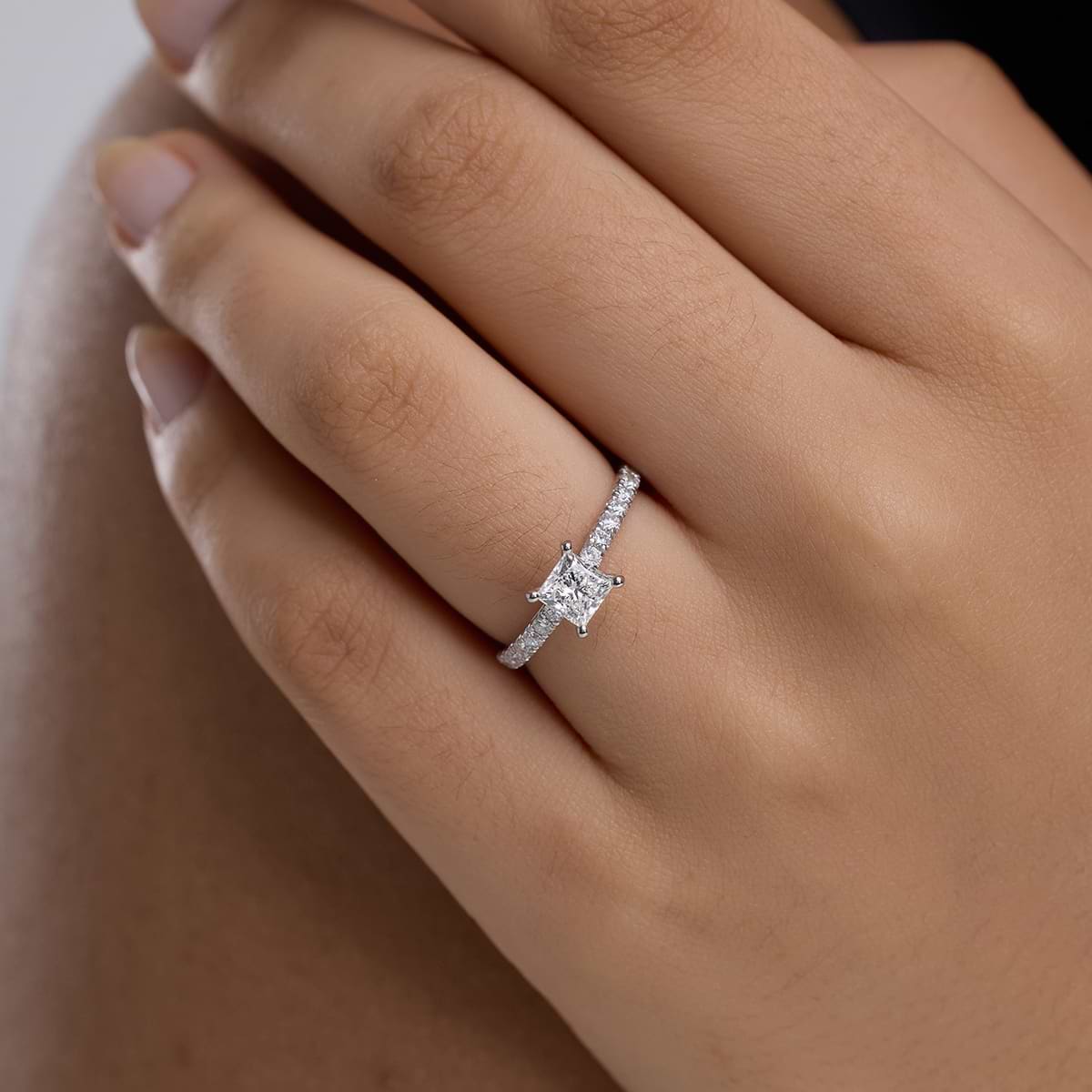 Additional Image 3 for  1 1/8 ctw Princess Lab Grown Diamond French Pave Engagement Ring