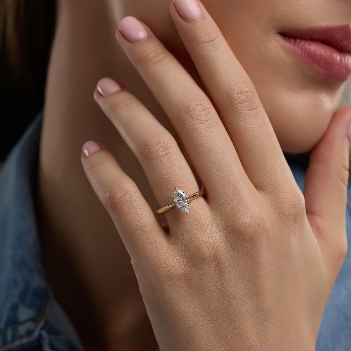 1 ctw Marquise Lab Grown Diamond Petite Solitaire Engagement Ring