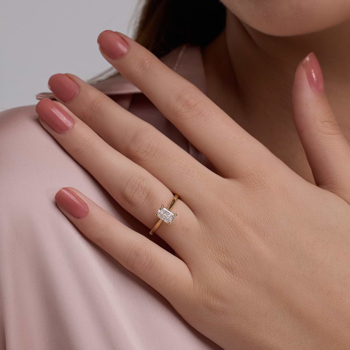 1 1/2 ctw Radiant Lab Grown Diamond Petite Solitaire Engagement Ring