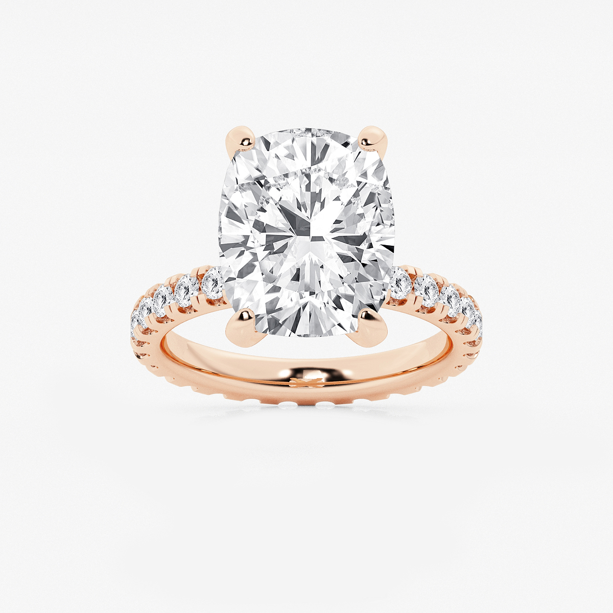 9 ctw Elongated Cushion Lab Grown Diamond Eternity Engagement Ring 14K Rose Gold, E, VS1