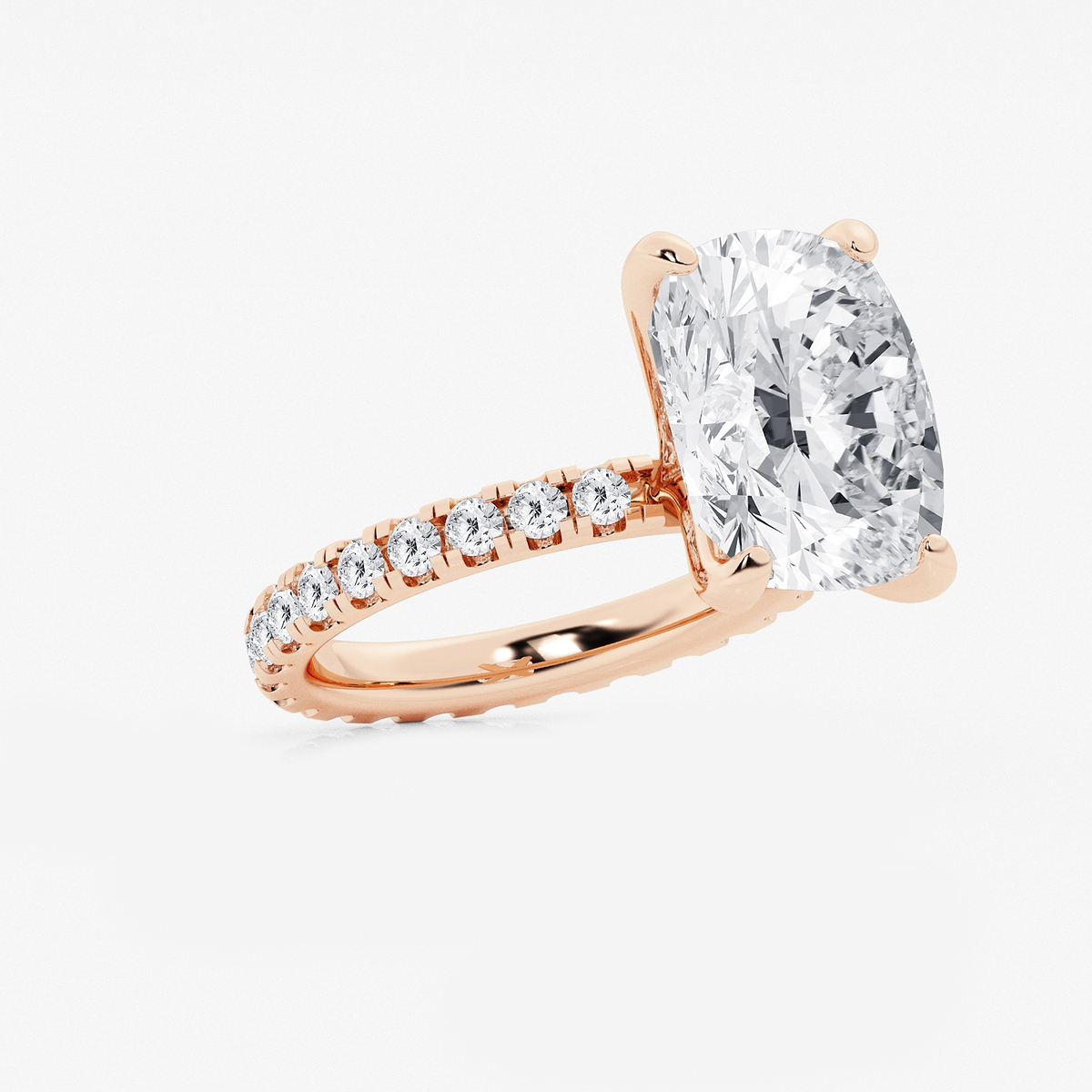 9 ctw Elongated Cushion Lab Grown Diamond Eternity Engagement Ring 14K Rose Gold, E, VS1