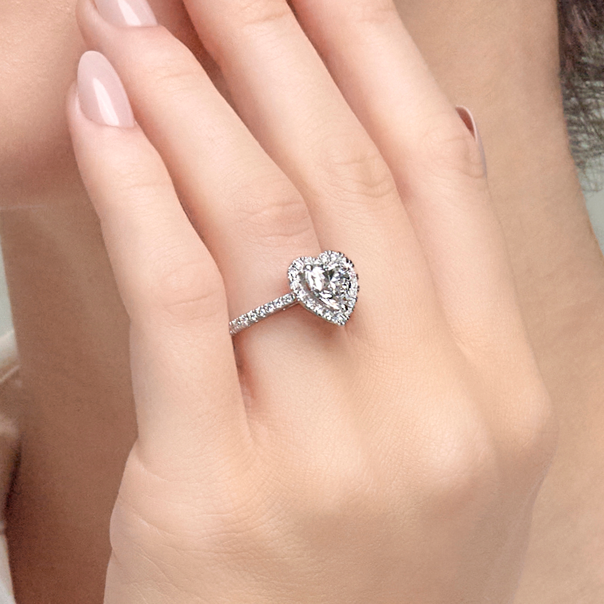 3 2/3 ctw Heart Lab Grown Diamond French Pave Halo Engagement Ring 14K White Gold, E, VS1