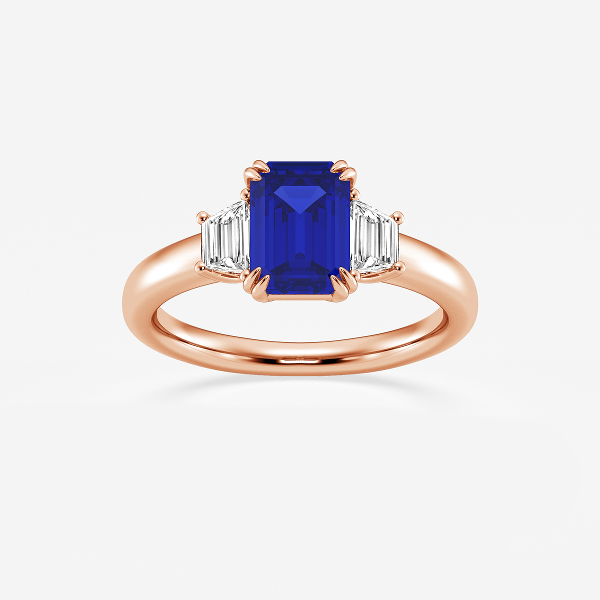 2 1/6 ctw Emerald Cut Sapphire and Trapezoid Lab Grown Diamond Three-Stone Engagement Ring