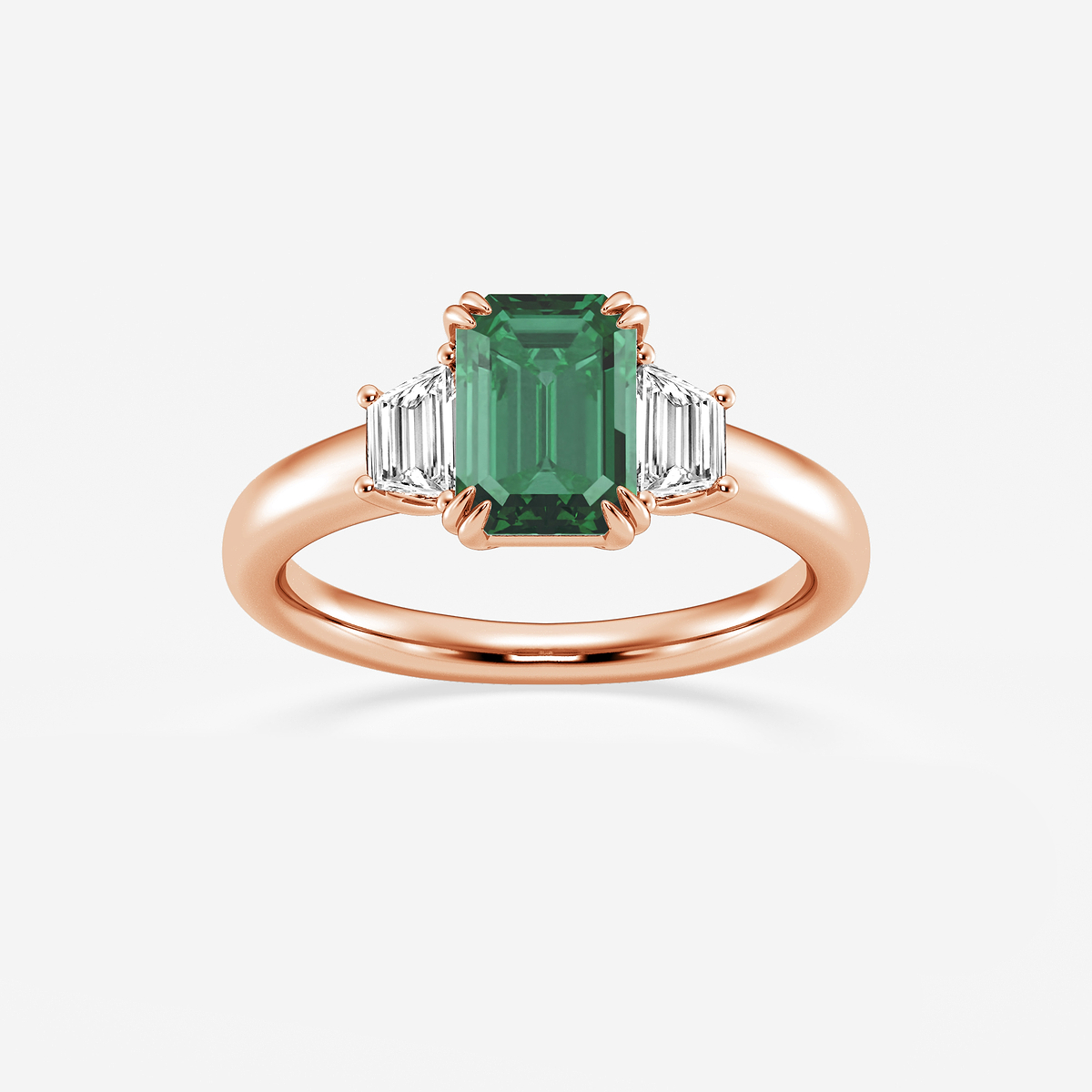 2 1/6 ctw Emerald Cut Emerald and Trapezoid Lab Grown Diamond Three-Stone Engagement Ring