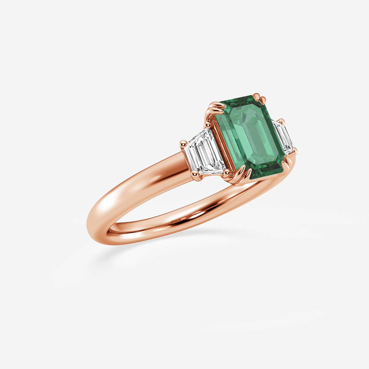 Additional Image 1 for  2 1/6 ctw Emerald Cut Emerald and Trapezoid Lab Grown Diamond Three-Stone Engagement Ring