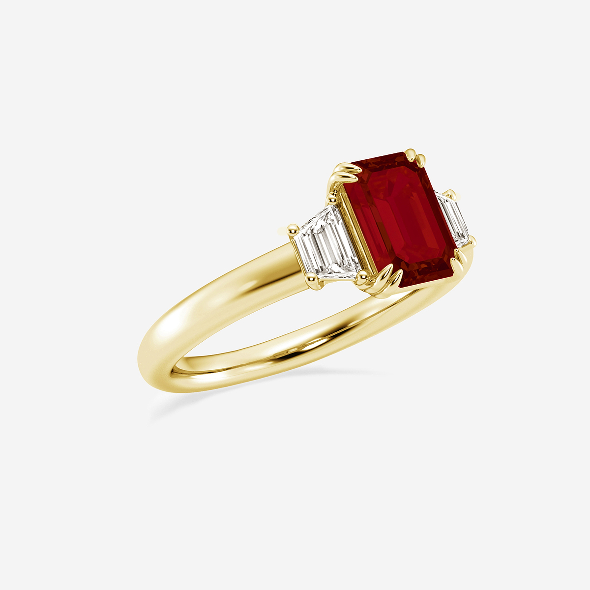 Additional Image 1 for  2 1/6 ctw Emerald Cut Ruby and Trapezoid Lab Grown Diamond Three-Stone Engagement Ring