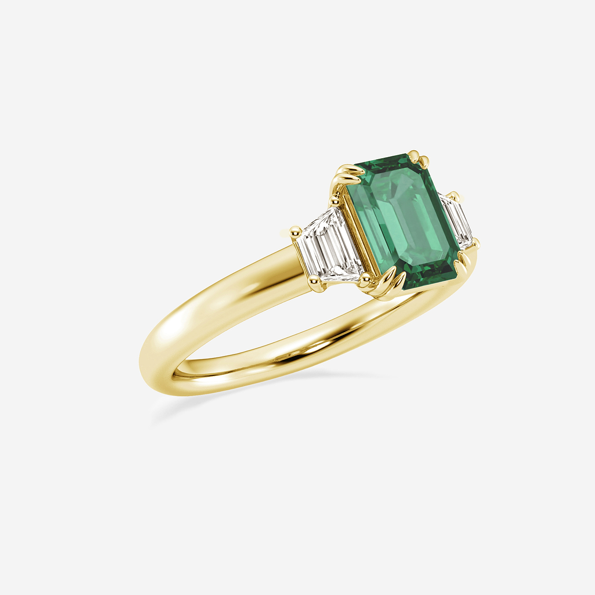 Additional Image 1 for  2 1/6 ctw Emerald Cut Emerald and Trapezoid Lab Grown Diamond Three-Stone Engagement Ring