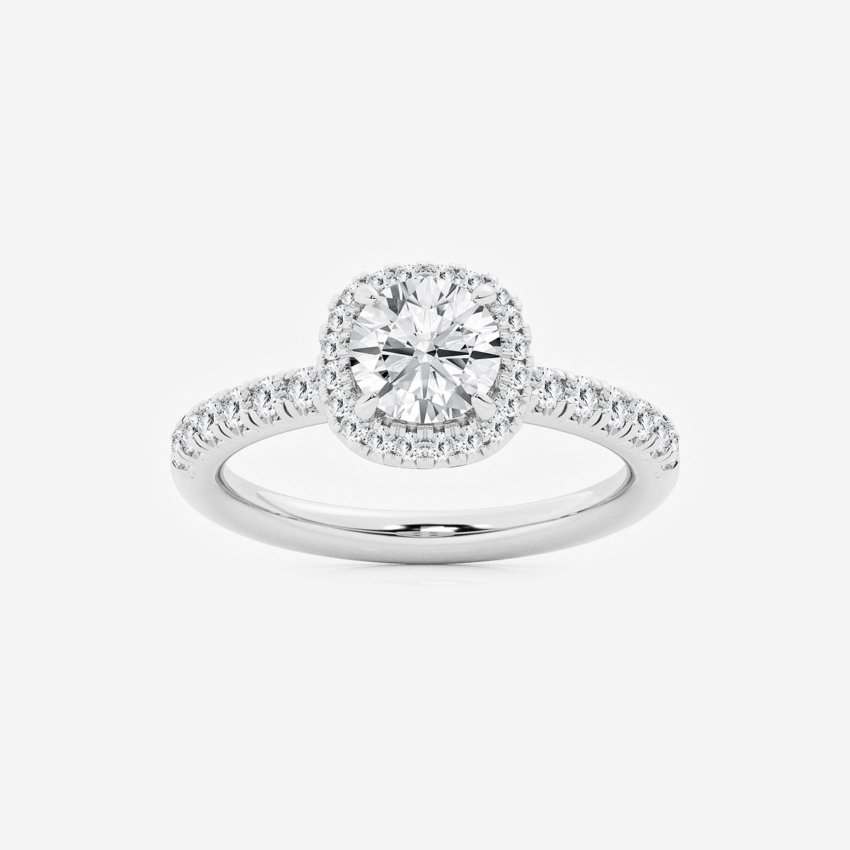 3/4 ctw Round Lab Grown Diamond French Pave Halo Engagement Ring
