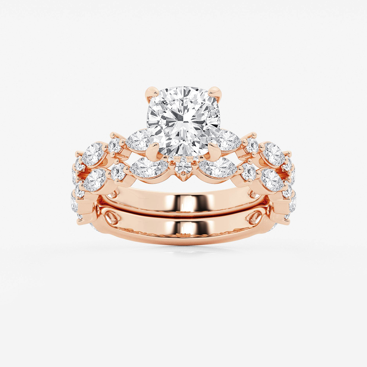 3 2/5 ctw Cushion Lab Grown Diamond Bridal Set