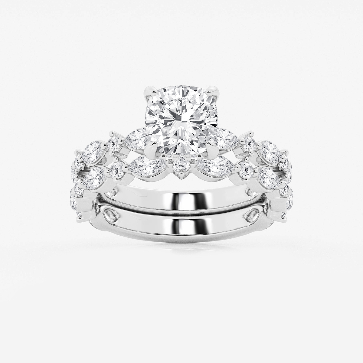 3 2/5 ctw Cushion Lab Grown Diamond Bridal Set