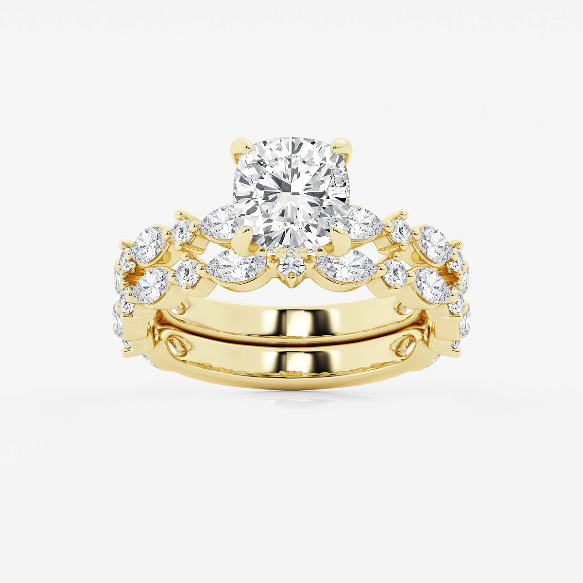 3 2/5 ctw Cushion Lab Grown Diamond Bridal Set