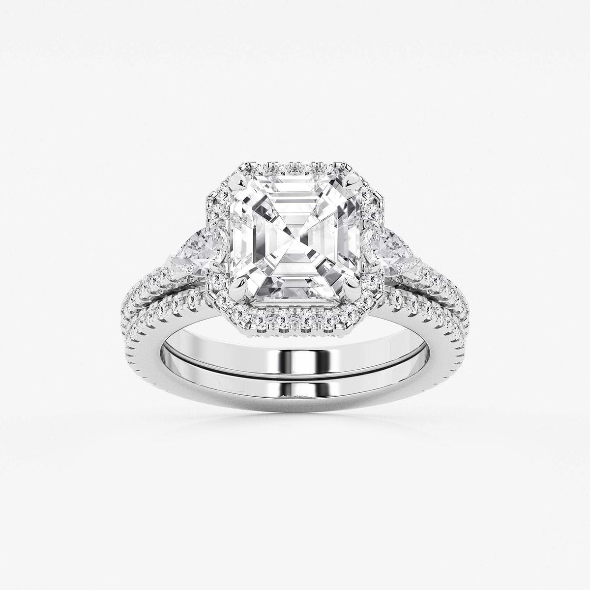 4 ctw Asscher Lab Grown Diamond Hidden Halo Bridal Set