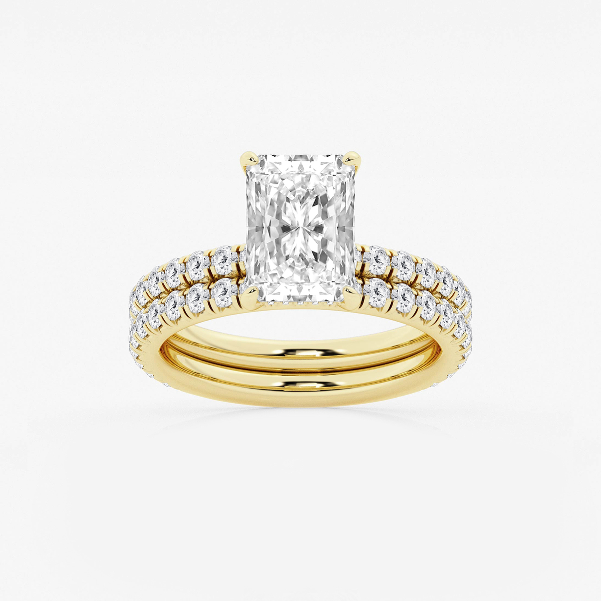 4 1/3 ctw Radiant Lab Grown Diamond Hidden Halo Bridal Set