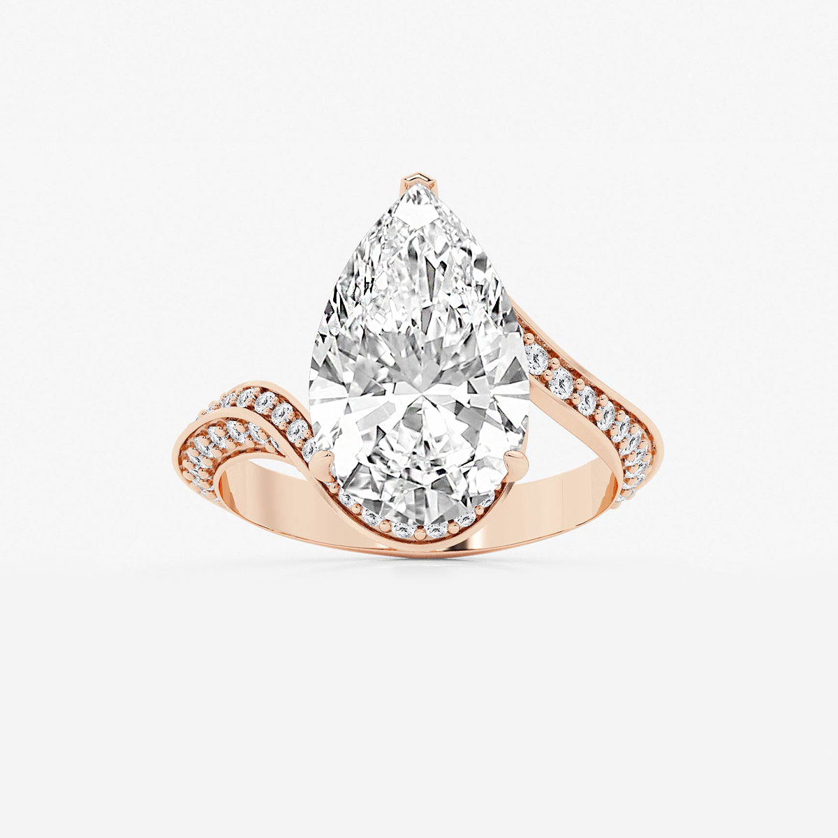 3 1/2 ctw Pear Lab Grown Diamond Twisted Bypass Side Stone Engagement Ring