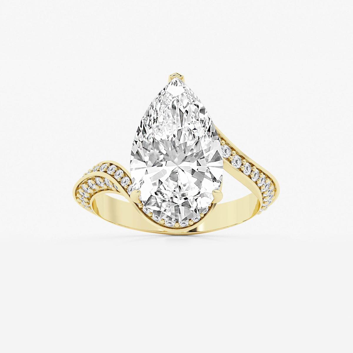 3 1/2 ctw Pear Lab Grown Diamond Twisted Bypass Side Stone Engagement Ring