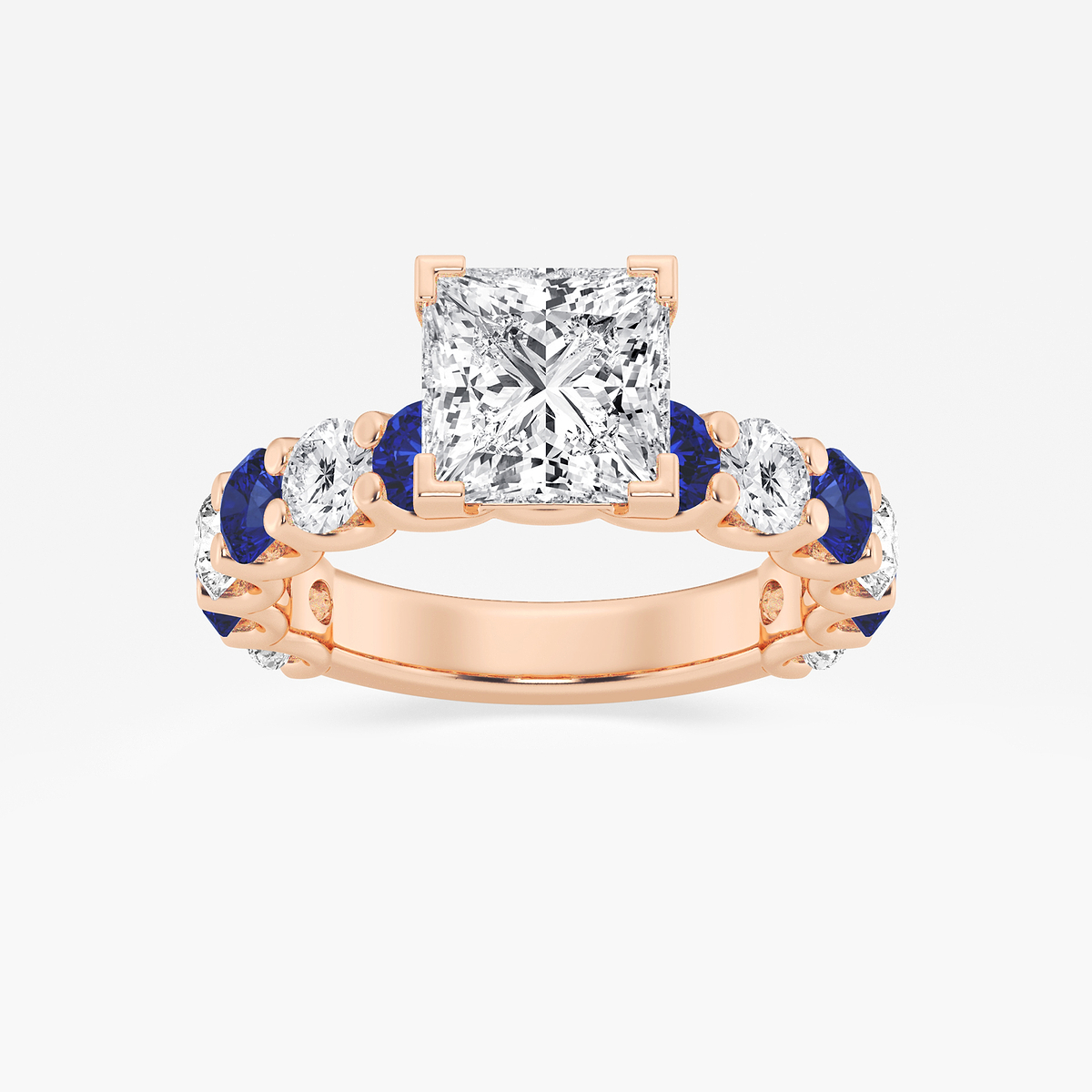 3 1/2 ctw Princess Lab Grown Diamond and 3.5mm Round Created Sapphire Side Stone Engagement Ring