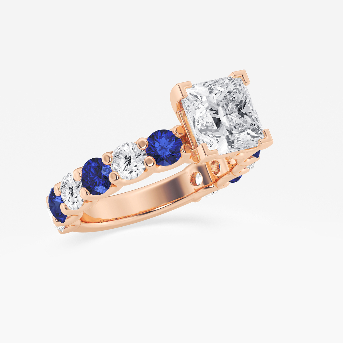 Additional Image 1 for  3 1/2 ctw Princess Lab Grown Diamond and 3.5mm Round Created Sapphire Side Stone Engagement Ring