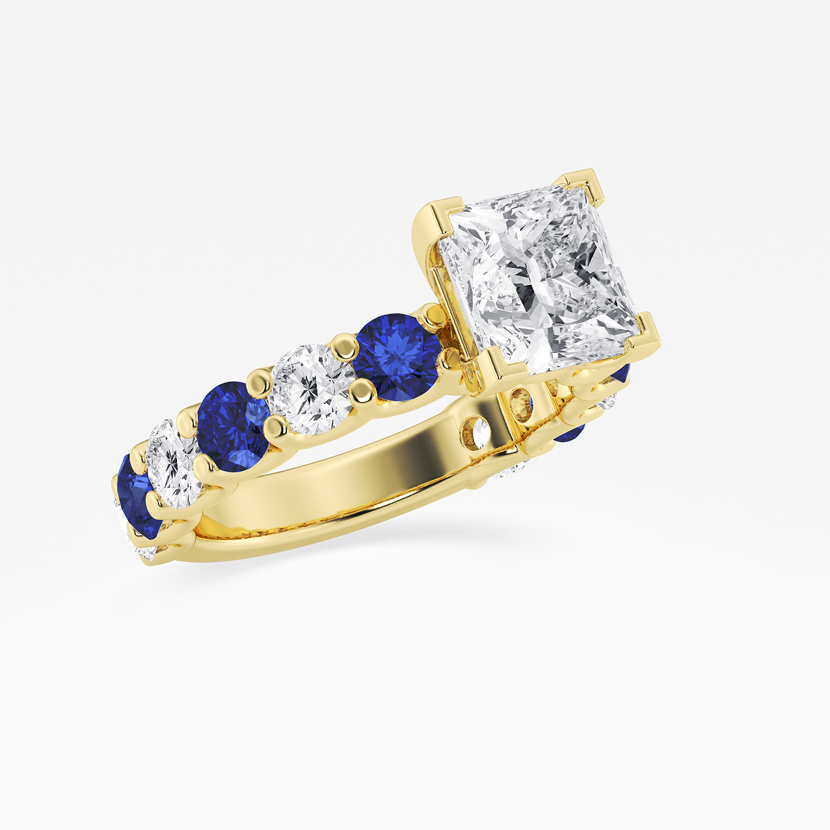 Additional Image 1 for  3 1/2 ctw Princess Lab Grown Diamond and 3.5mm Round Created Sapphire Side Stone Engagement Ring